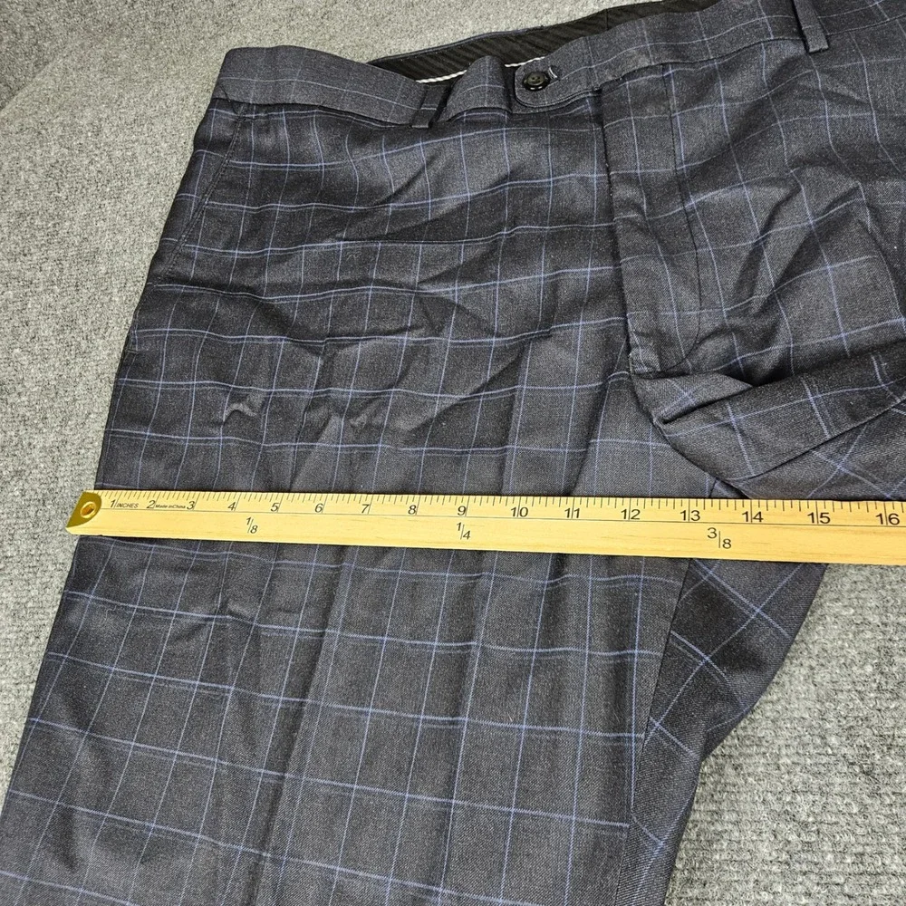 Vitali Mens Navy Windowpane Plaid Dress Pants Flat Front M3071-NP Size 43x29